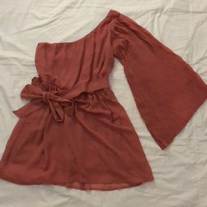 One shoulder dress, peach